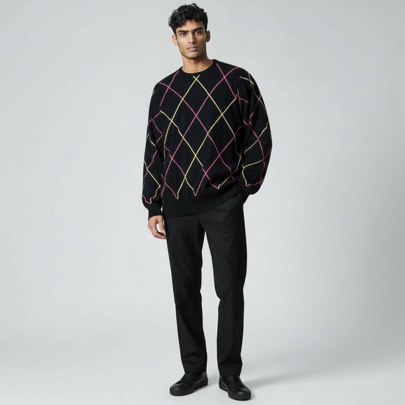 Peter Millar Other - Peter Millar Cashmere Black and Pink Argyle Crewneck Sweater